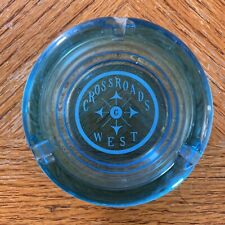 Vintage Crossroads West Blue Glass Ashtray Barware Cigarette Bar 1960s picture