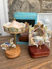 2 Memory & Giftec Vintage Porcelain Carousel Parade Music Box Mechanical Toy picture