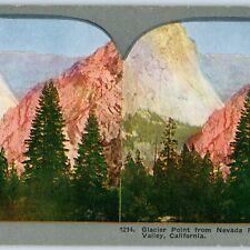 c1900s Yosemite Valley, CA Glacier Point Nevada Falls Litho Photo Stereo Card V7 picture