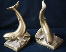 PAIR OF PM CRAFTSMEN BRASS BOOKENDS - SPERM WHALES - 7 1/2 INCHES TALL HEAVY picture