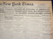 1918 FEBRUARY 8 NEW YORK TIMES - 101 LOST ON TUSCANIA, 73 AMERICANS - NT 8234 picture