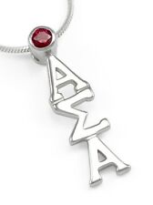 Alpha Sigma Alpha sterling silver lavaliere pendant w/ simulated red crystal picture