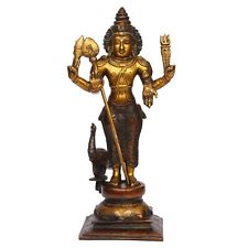 Brass Lord Murugan Kartikeya Statue Kumaraswamy Swaminatha Skanda Idol 12 Inch picture
