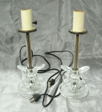 Vtg Pair of Art Deco Clear Feather or Leaves Glass Electric Lamp Table Bedroom picture