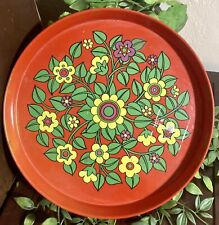 Vintage 12” Round Metal Tray Flower Power MOD Retro 60s Red Action Brazil picture