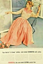 Vintage Life Magazine Ad 1954 Eastman Chromspun w/ Cotton Fabric Clothing Dress picture
