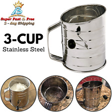 Stainless Steel Hand Crank Flour Sifter Baking Bake Cup Kitchen Utensil 3-Cup picture