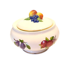 Teleflora Ceramic FRUIT MOTIF Decorative Covered Bowl Lidded Dish with gold trim picture