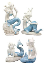 Nautical Sea World Ocean Mermaids With Blue Tails Statue Set of 4 Coastal Decors picture