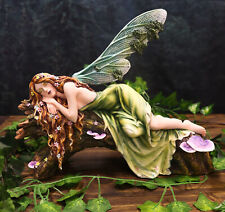 Ebros Beautiful Green Forest Fairy With Red Hair Sleeping On Tree Log Statue picture