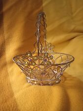 Vintage Metal Wire Basket With Beads & Flowers picture