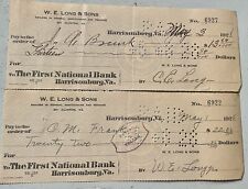 RARE 1928 LOT OF 2 FIRST NATIONAL BANK HARRISONBURG VA CANCELLED BANK CHECKS G picture
