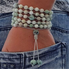 6mm Natural White Jade Necklace 108 Buddha Beads Bracelet Lariat Women Layered picture