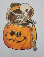 Vintage Hallmark Die Cut Halloween Skeleton Jack-O-Lantern pumpkin wall hanging picture
