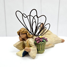 Angel Laying Reading Book Wire Wings Poinsettia Flower Carve Look GANZ Christmas picture