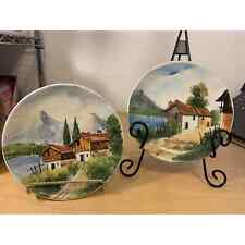 Rare Vintage Bassano Hand painted Italian Countryside Villa Artist Signed Plates picture