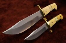 Real Bone Handle Bowie 2 Knife Set New Full Tang Fixed Blade and Leather Sheath picture