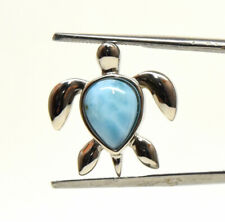 17mm Blue Larimar Sea Turtle Pendant in Rhodium Plated Silver 925 Dom. Rep. 1PC picture