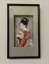 Vintage Asian Geisha In Shadow Box Silk Kimono Japanese Diorama 3D Art Display picture