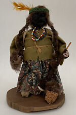 Vintage 1970’s Handmade 7” Apple Head Doll Native American Woman w/ Baby & Beads picture