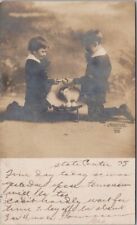 Vintage 1907 EASTER Real Photo RPPC Postcard Two Boys with Egg 