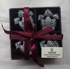 New GODINGER Silver Chrome Plated PINEAPPLE NAPKIN RINGS. Set Of 4. Style #77283 picture