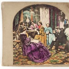 Chess Game Brewster Stereoscope Stereoview c1855 Tinted Family Parlor Card A2431 picture