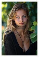 GORGEOUS YOUNG SEXY BLONDE MODEL LADY IN BLACK TOP 4X6 FANTASY PHOTO picture