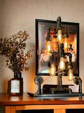 Handcrafted Industrial Pipe Double tiered, 2 switch table lamp. picture