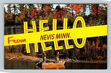 Nevis MN, Banner Greetings, Fishing, Minnesota Vintage Postcard picture