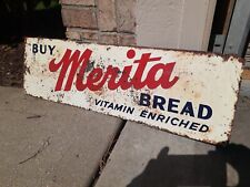 c.1940s Original Vintage Buy Merita Bread Sign Metal Grocery Store Gas Vitamin  picture