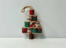 Vintage Wooden Christmas Tree Spool Ornament Quilter’s Sewing Novelty Needle C2 picture