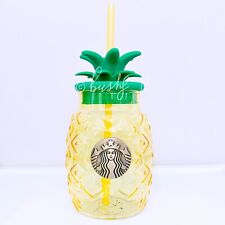 STARBUCKS PINEAPPLE Glass Cup Yellow Tumbler + straw 575ml/19oz Limited Edition picture