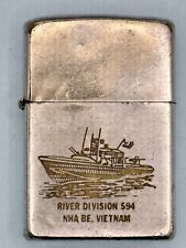 Vintage 1970 Vietnam US Navy River Division 594 NHA BE Chrome Zippo Lighter picture