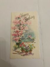 Vintage 1950's Happy Birthday Coronation Birthday Greeting Card Fountain Flowers picture