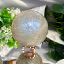 Natural Gray Moonstone Crystal Sphere Polished  Stone Ball Display Healing picture