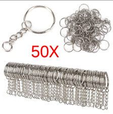 50 Stainless Steel Key Rings Split Hoop-25mm DIY Metal Loop w/ Affiliated Chain picture