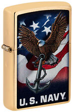 Zippo U.S. Navy  Eagle Anchor & Flag Brushed Chrome Windproof Lighter, 48549 picture