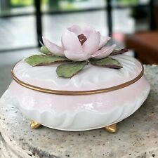 Vintage Artist C.S. McCalley Pink & White Gold Trim Figural Flower Footed Dish picture