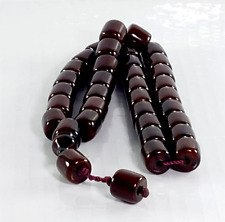 Antique Cherry Amber Bakelite Faturan 68 G Islam Prayer Barrel Beads 33+2 Rosary picture