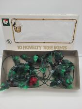 Vintage Christmas String Light 10 HOLLYLEAVES W/BERRY Plastic Retro Leaves. picture