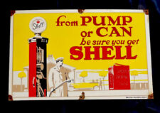 VINTAGE 1947 SHELL PUMP CAN 20” PORCELAIN SIGN CAR TRUCK OIL GAS AUTOMOBILE picture