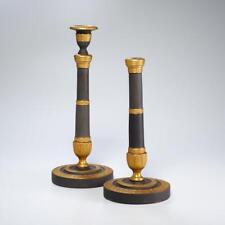 Porcellane D'Arte Agostinelli Gray Gold Neoclassical Candlestick Holders Pair picture