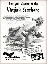 1955 Norfolk Western Railway Virginia Seashore girl bikini retro art print ad S1 picture