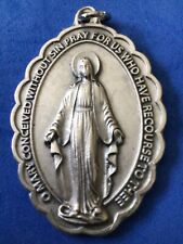 VIRGIN MARY MIRACULOUS Devotion 2-1/4” Saint Medal Italy silver tone picture