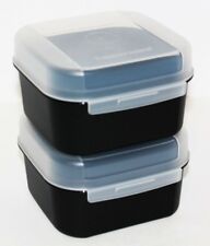 Tupperware 2 Signature Line Hinged Keepers Modular Mates Small Squares Black picture