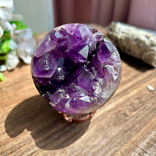 420g Natural Amethyst geode quartz crystal Start smiling sphere healing display picture
