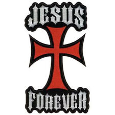 JESUS FOREVER CROSS 5 INCH IRON ON Christian BIKER PATCH  picture