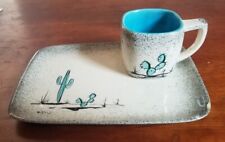 Vtg 1950s Mid Century Loma of Arizona Coffee Mug & Snack Tray Set Cactus Scene  picture