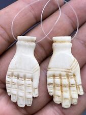 Extremely Amazing Rare Old Bacteria Margarine Pair Hands B0ne Amulet Bead Penden picture